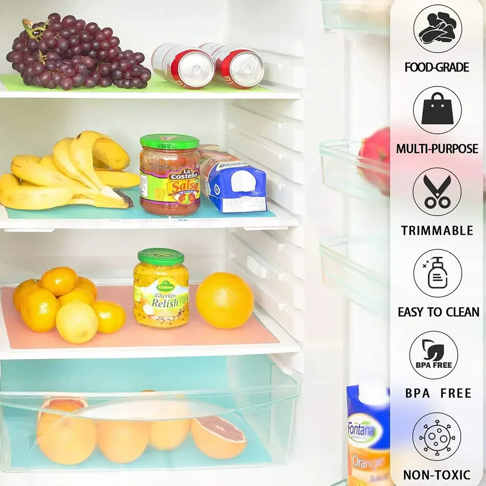 4-Pack Washable Fridge Liner Mats – Non-Slip, BPA-Free EVA