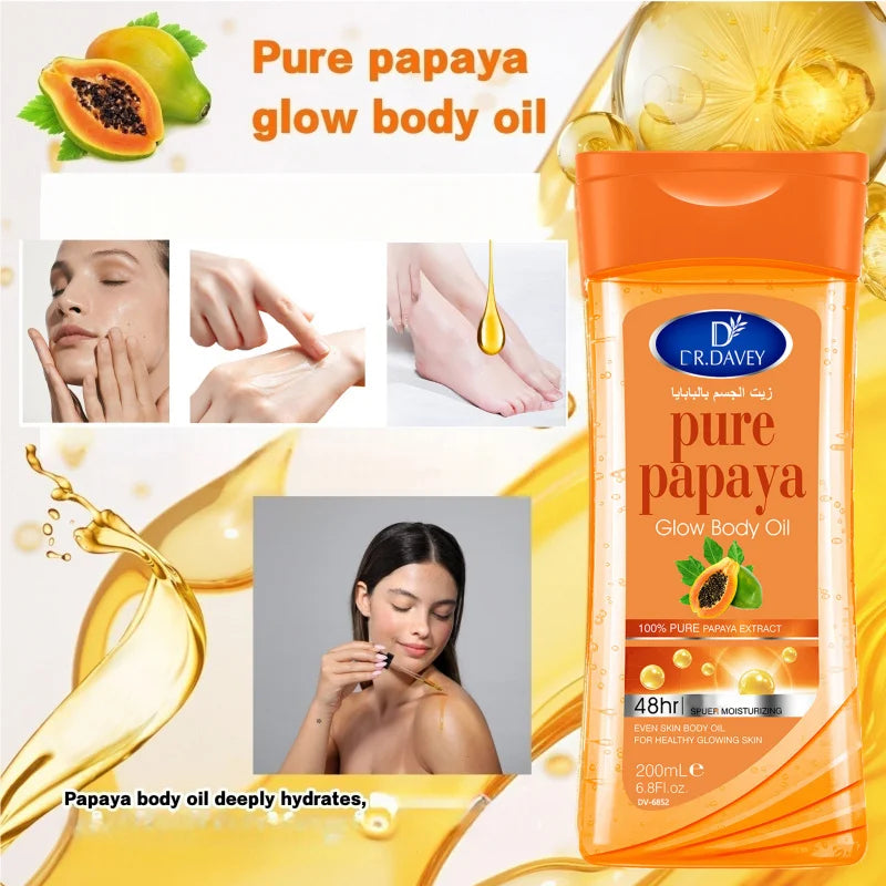 2pcs 200ml Papaya Glow Body Oil Body Skin Care Oil Moisturizing and Hydrating Care Suitable for All Seasons Body Face Hand Peaceful Pleasures Health and Wellness