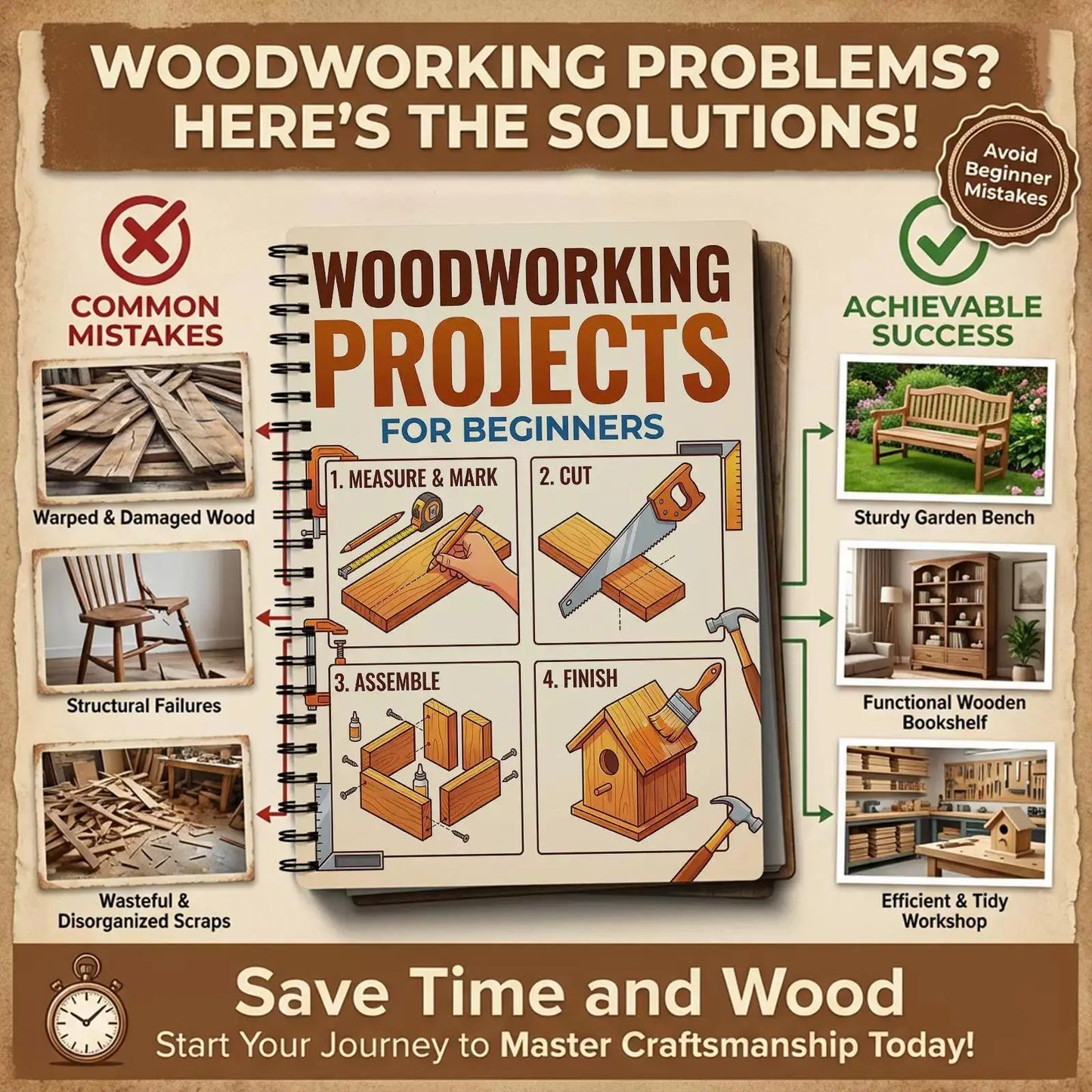 Woodworking Projects Book Beginners Simple Practical Step-by-step