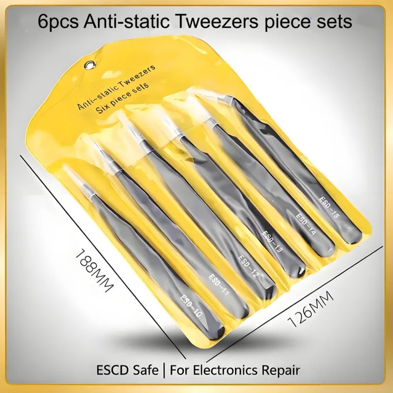 Anti-static ESD Tweezer Black Stainless Steel Straightflat Round Bent