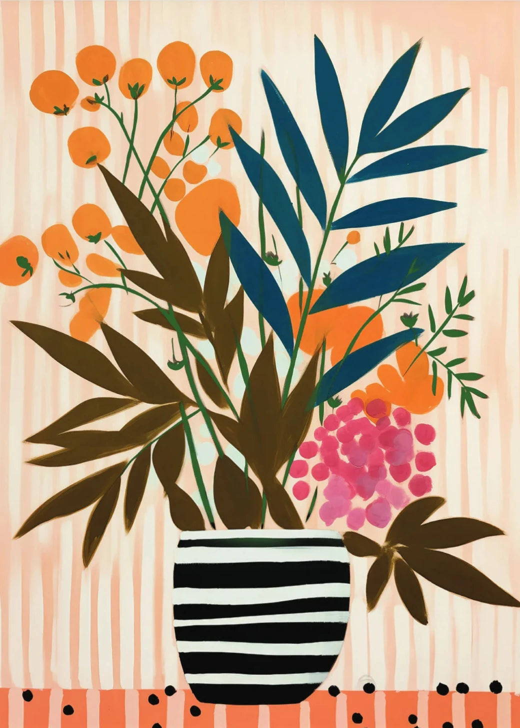 Gouache Wildflower Botanical Canvas Wall Art | Spring Floral Print