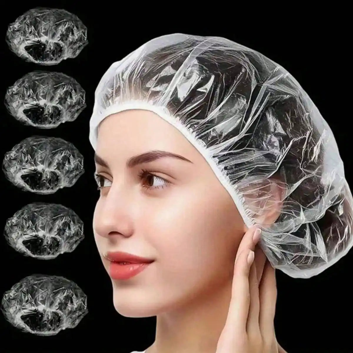 Disposable Shower Caps 50/100 Pack – Clear Elastic Waterproof