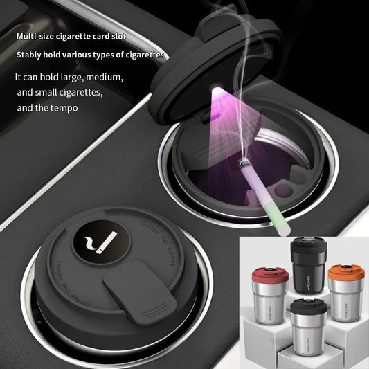 Car Ashtray 7-Color LED Light | Push-Open Coffee Cup Style Car Interior Accessory Oasis Select