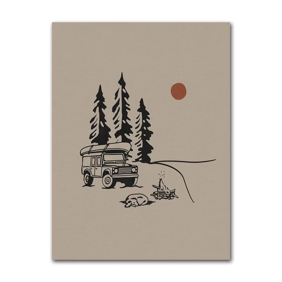 Minimalist Landscape Canvas Wall Art | Bicycle Surf Lake House