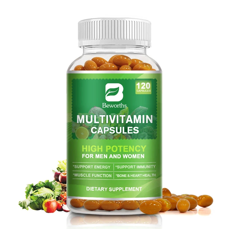 BEWORTHS Multivitamin Capsules – Energy, Brain, Heart & Immune Support Dietary Supplement Peaceful Pleasures Health and Wellness 120pcs 5bottles United States