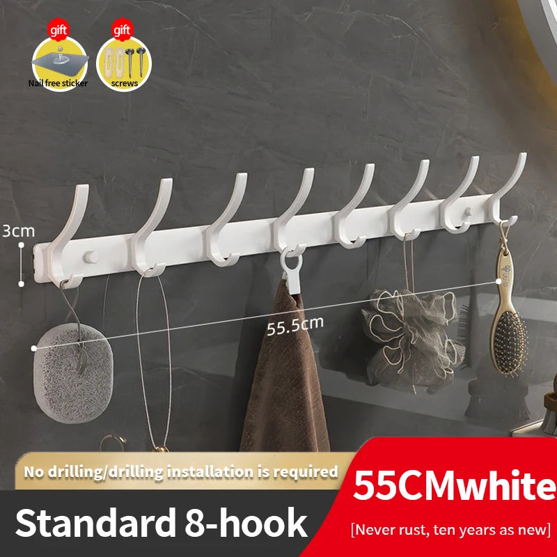 YUNJIEYA 6-Hook Aluminum Wall Rack | Bathroom & Kitchen Hooks