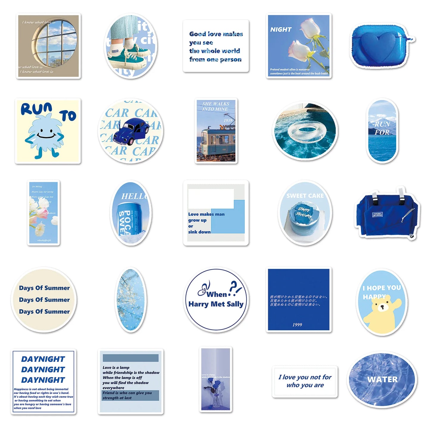 50 Sheets Blue Ledger Sticker Nordic English Phone Case Notebook