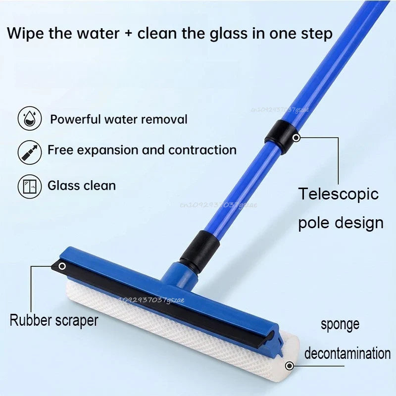 2-in-1 Telescopic Window Squeegee & Sponge Cleaning Brush