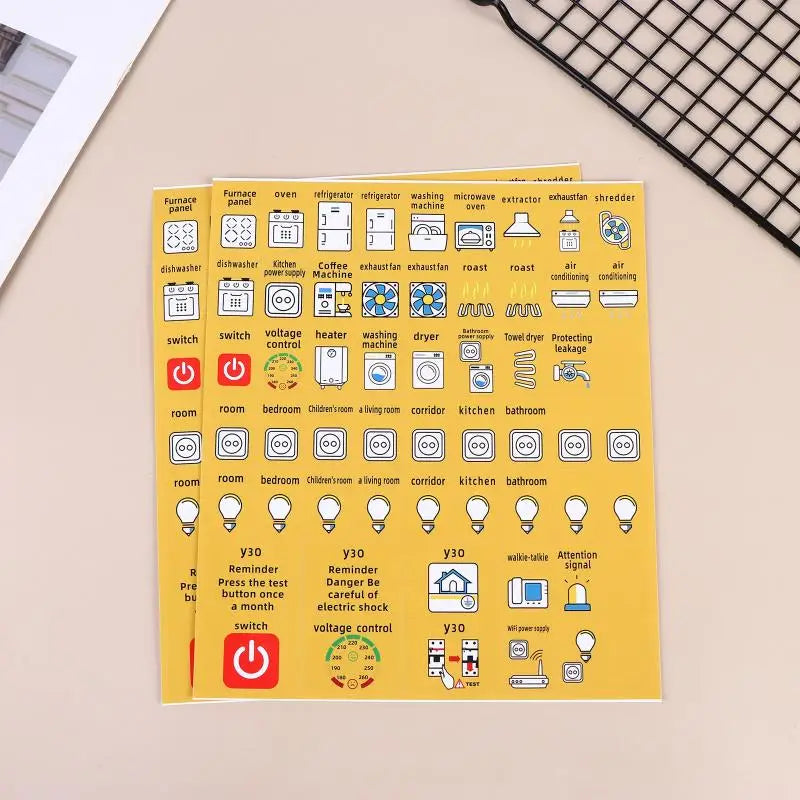 High Quality 2/5Sheets Self-adhesive Waterproof English Version Electric Box Electric Circuit Breaker Panel Label Decorative Peaceful Pleasures Health and Wellness yellow 2sheets