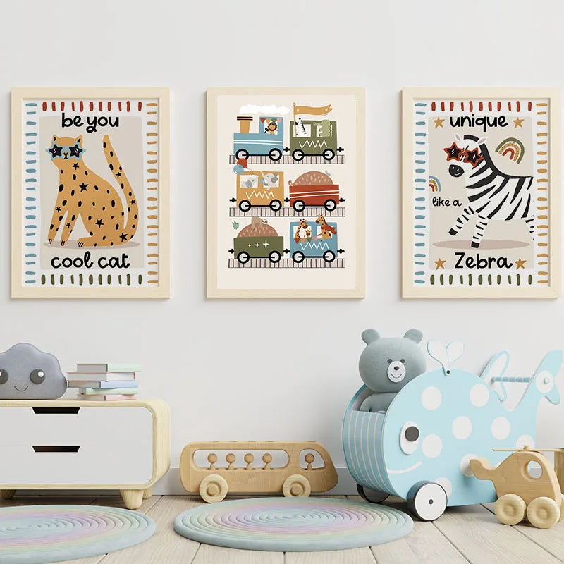 Funny Cartoon Animals Car Bus Nursery Wall Art Canvas Painting Leopard Bear Zebra Posters & Prints Pictures Baby Kids Room Decor Peaceful Pleasures Health and Wellness