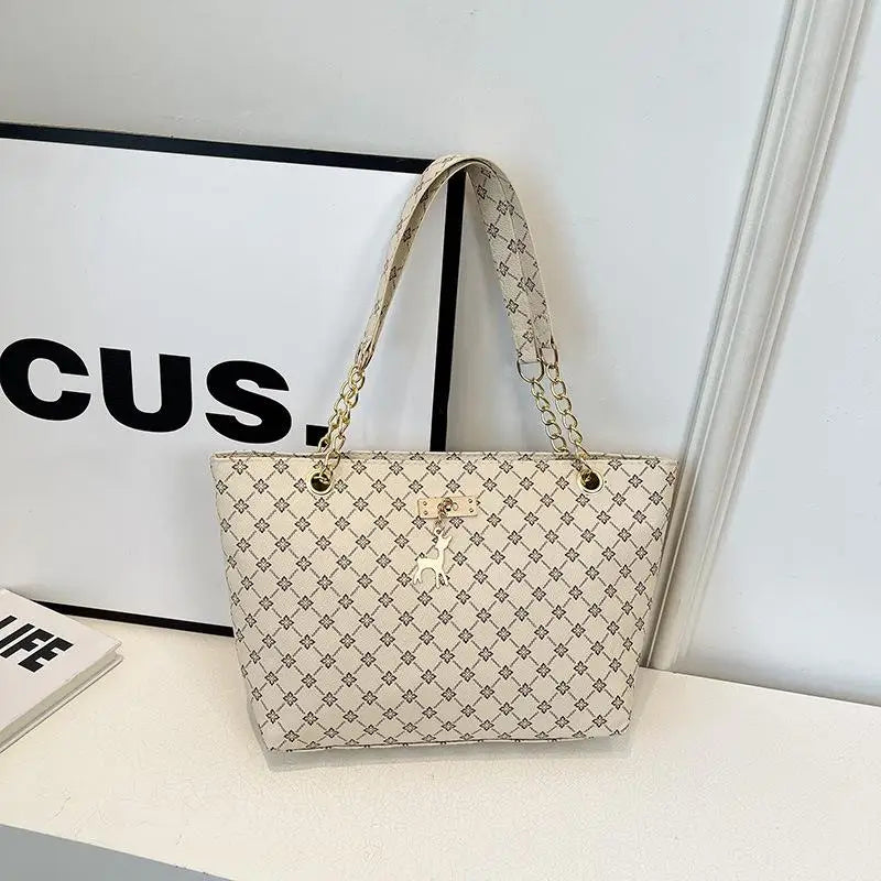 Retro Monogram Tote Bag | Vintage PU Shoulder Handbag Women