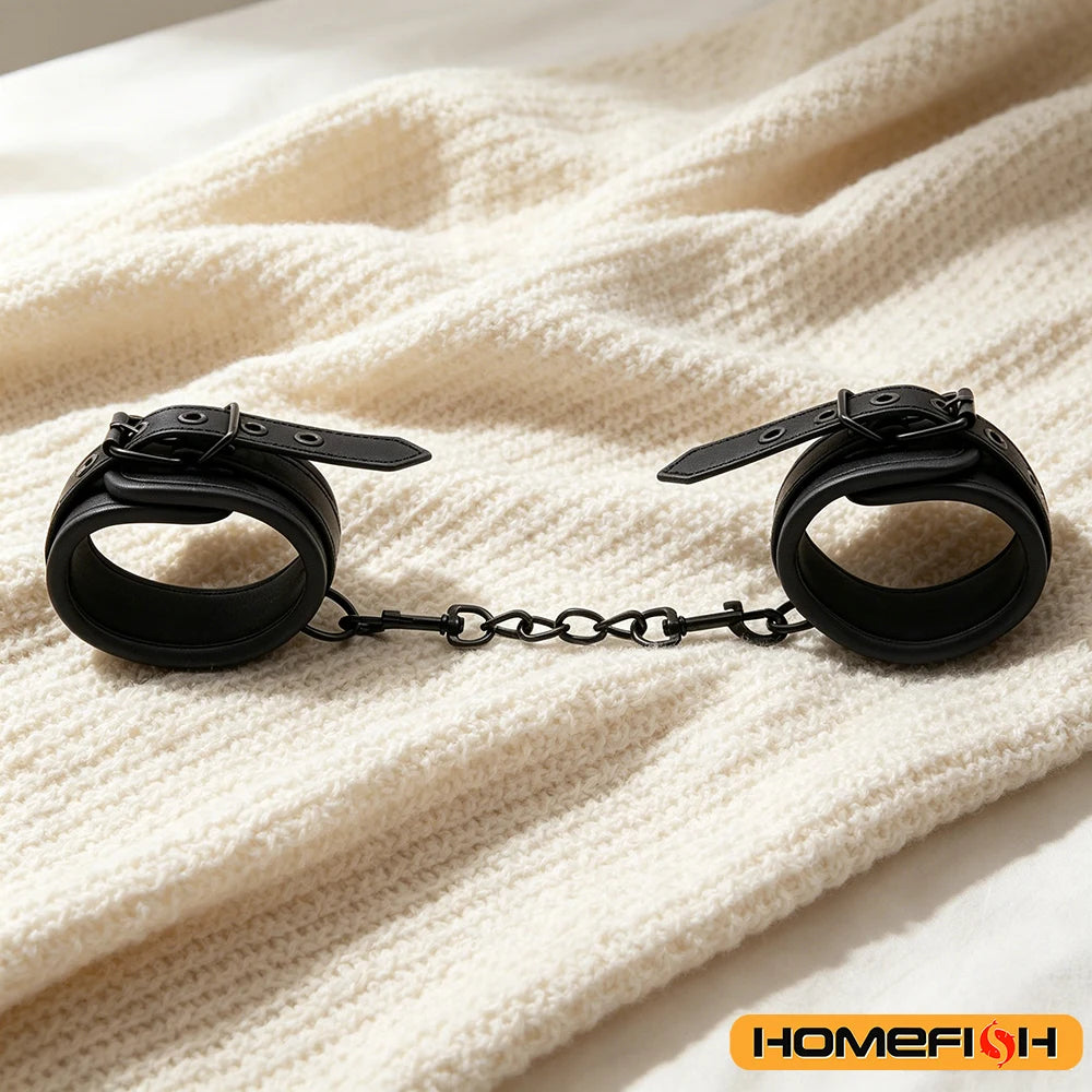 SM binding black leather sponge edging sex handcuffs adult flirting bondage sex toys Peaceful Pleasures Health and Wellness