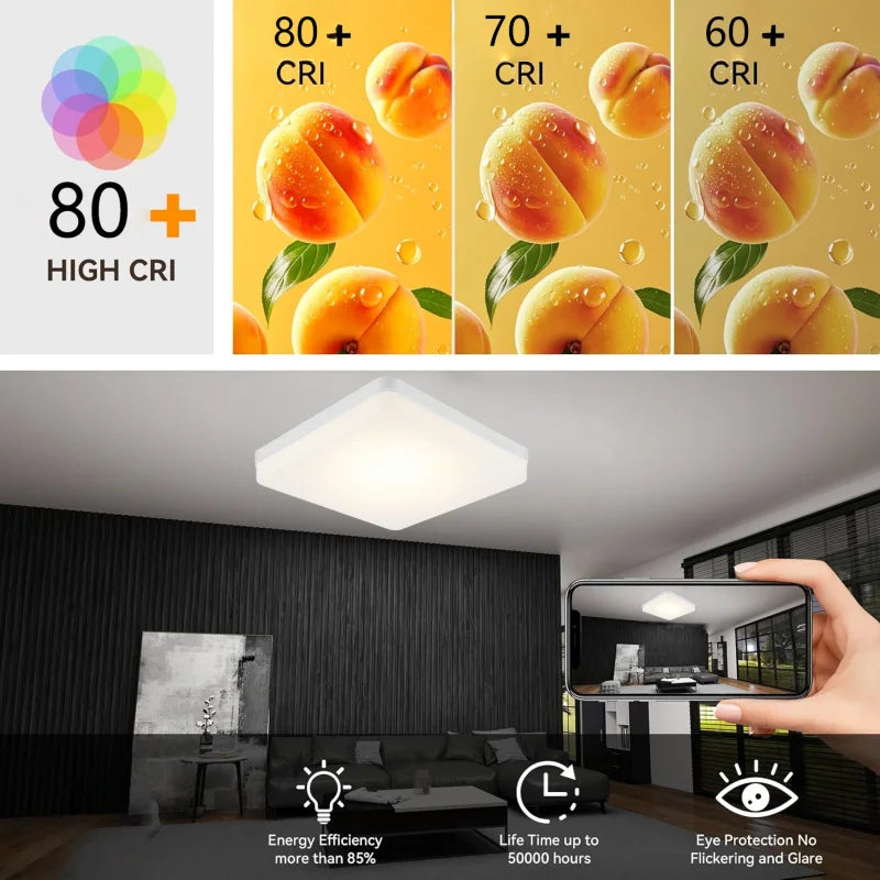 RUNTOIN 48W Square LED Flush Mount Ceiling Light 3000K-6000K
