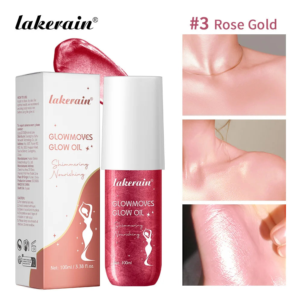 Lakerain 100ml Glowmoves Glow Oil Long Lasting Smoothing Nourishing Deep Moisturizing Shimmering Non-greasy Body Care Glow Oil Peaceful Pleasures Health and Wellness Rose Gold
