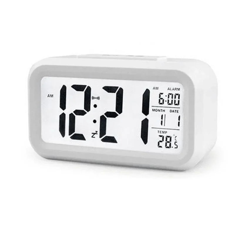 Digital LCD Alarm Clock with Calendar Thermometer Peaceful Pleasures Health and Wellness White