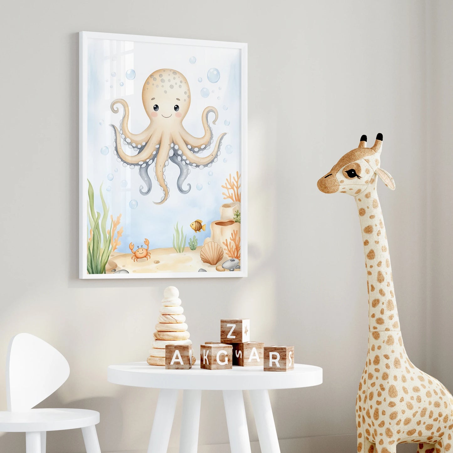 3-Piece Cartoon Octopus & Seahorse Canvas Wall Art Print Set