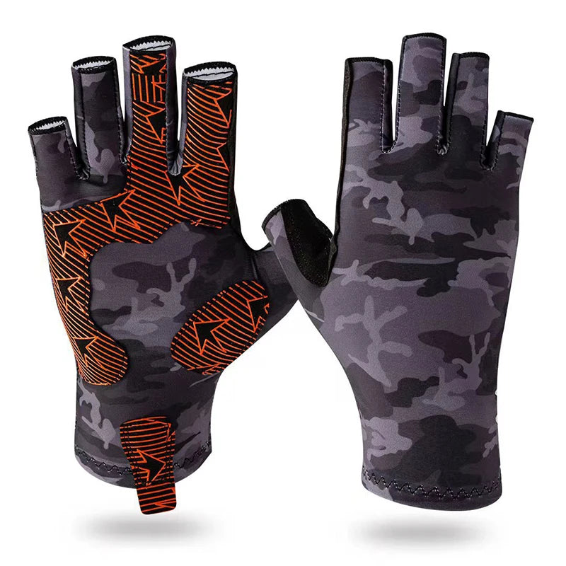 Fishing Gloves UV-resistant and Anti-slip Gloves Sun-protective Half-finger Outdoor Sea Fishing Sports Gloves Peaceful Pleasures Health and Wellness Black M