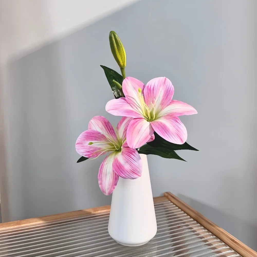 Real Touch Artificial Lily Flowers – 3 Heads Faux Lilies Decor