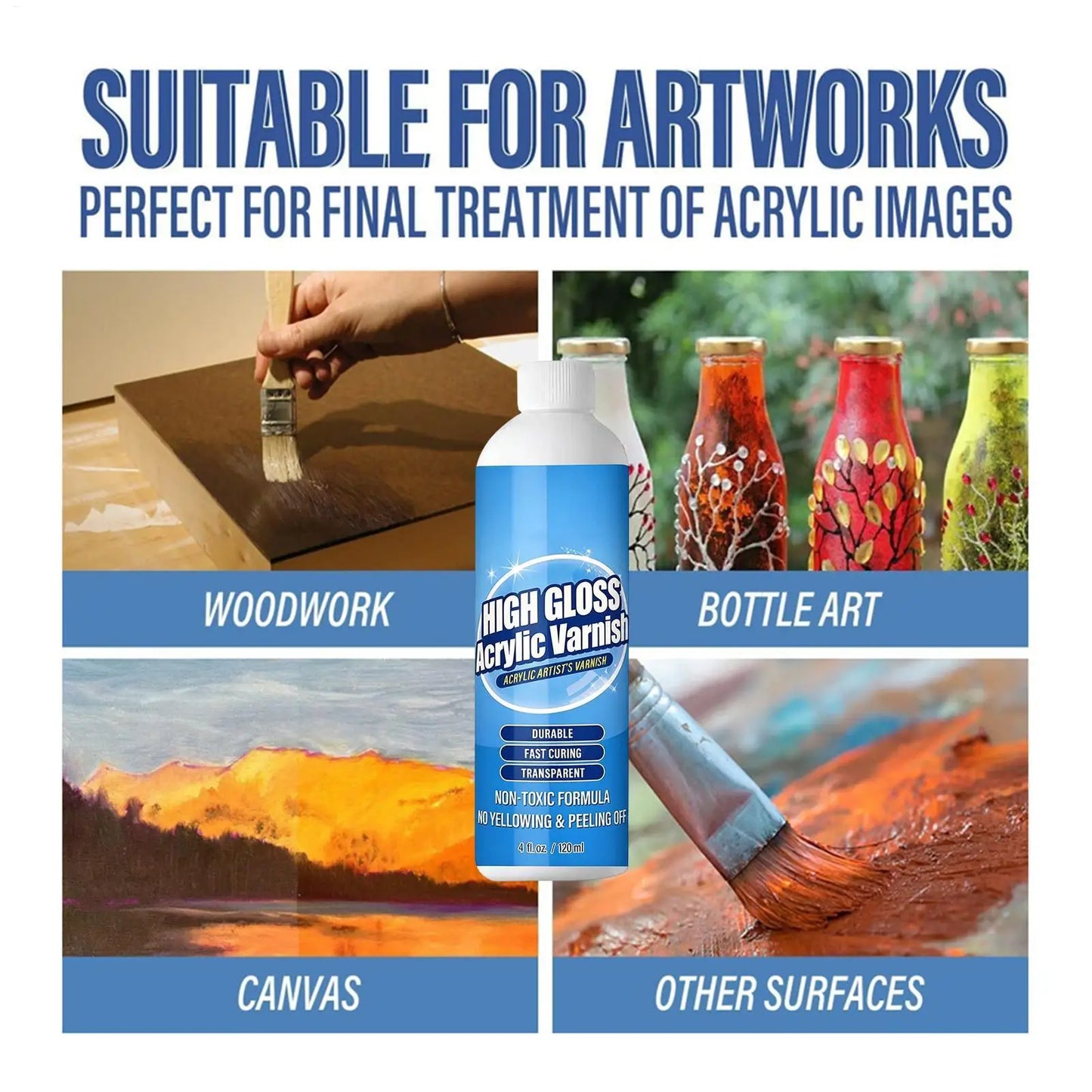 High Gloss Acrylic Varnish 120ml | UV Resistant, Fast Drying