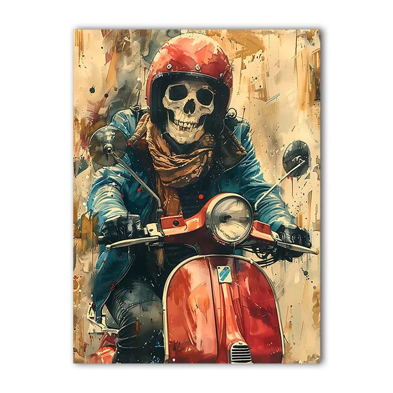 Watercolor Skeleton Scooter Canvas Wall Art | Modern Poster Canvas Wall Art Peaceful Pleasures Health and Wellness 02 15x20cm No Frame China Mainland