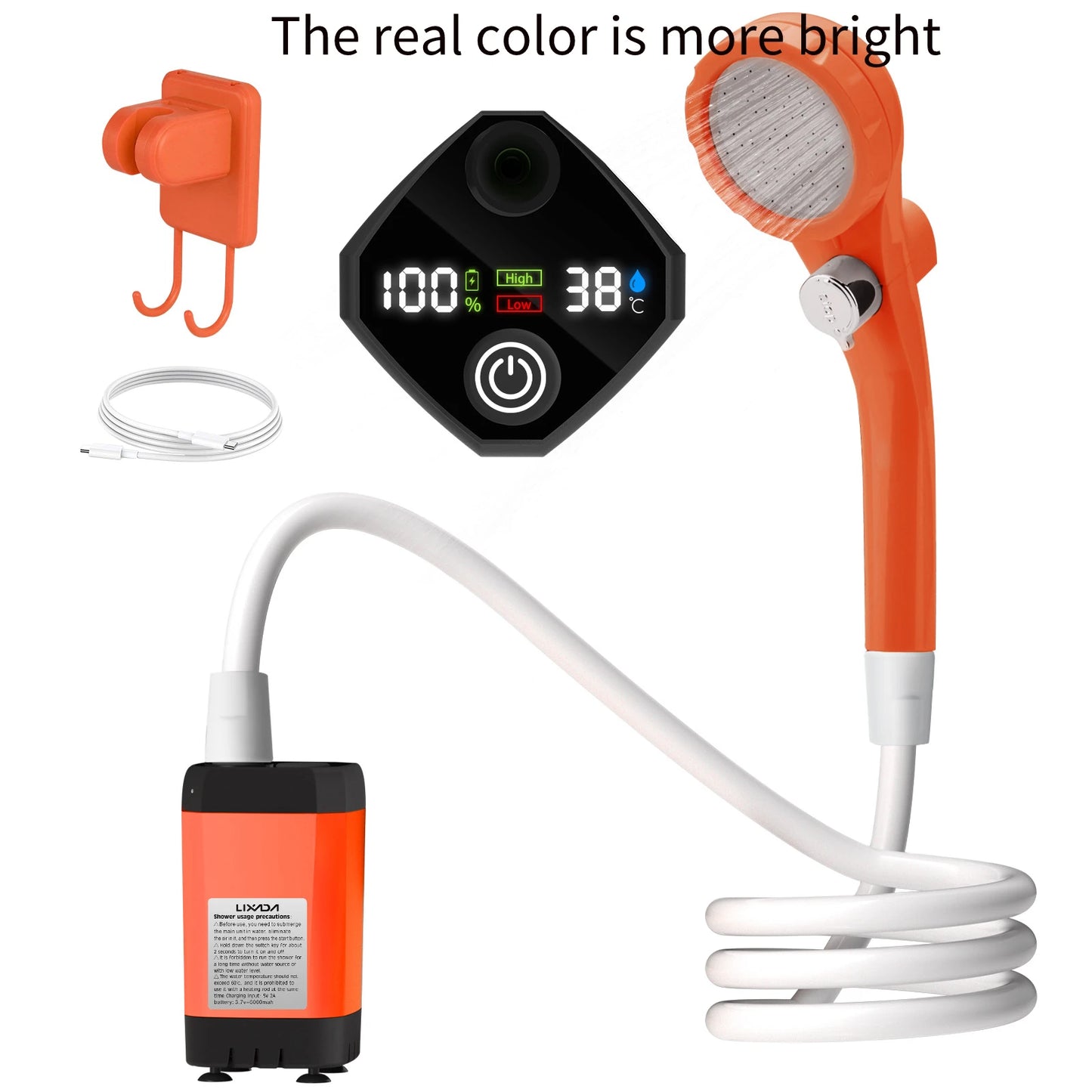Adjustable 6000mAh Shower Camping Pump RV Outdoor Camp W Full Screen