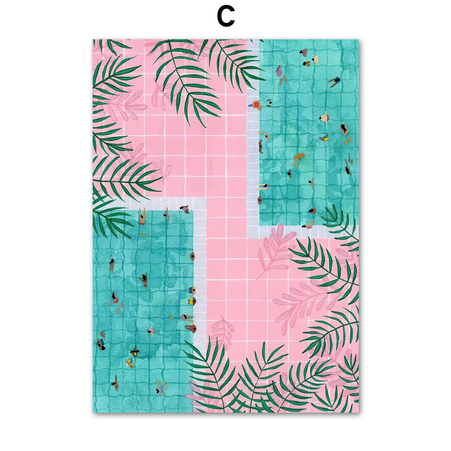 Boho Moroccan Pool Canvas Wall Art | Tropical Resort Print