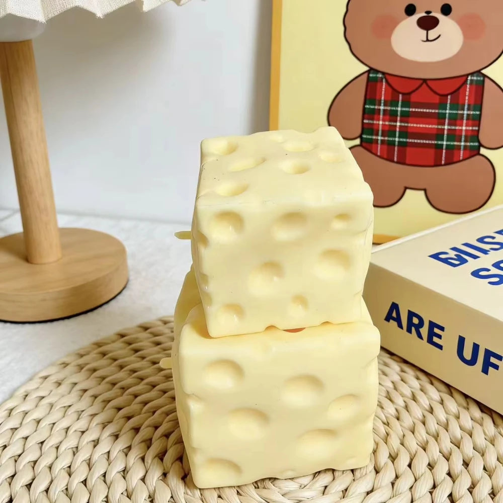 Jumbo Cheese Cube Stress Ball Big Cheese Shapeable Squeeze Ball Non-Bounce Fidget Toy ASMR Sensory Anti-Stress Festival Gift Peaceful Pleasures Health and Wellness