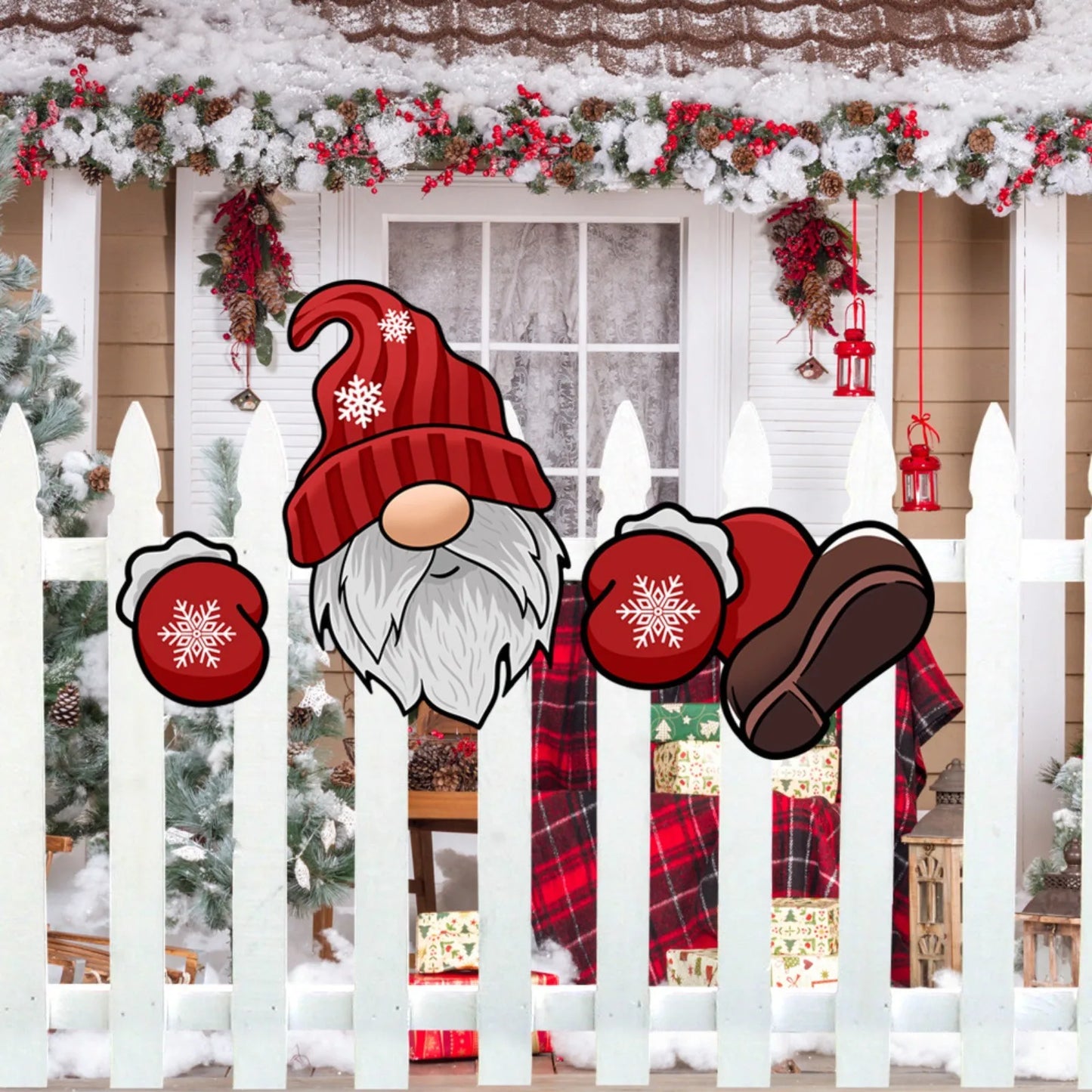 Santa Claus Fence Peeks Christmas Outdoor Decoration Set