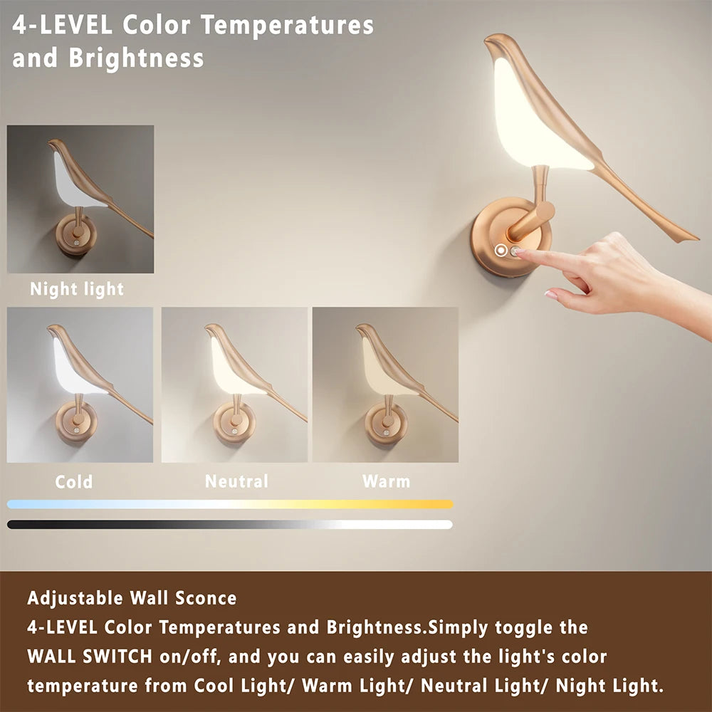 Nordic LED Bird Wall Sconce | Rose Gold Acrylic Luxury Lamp