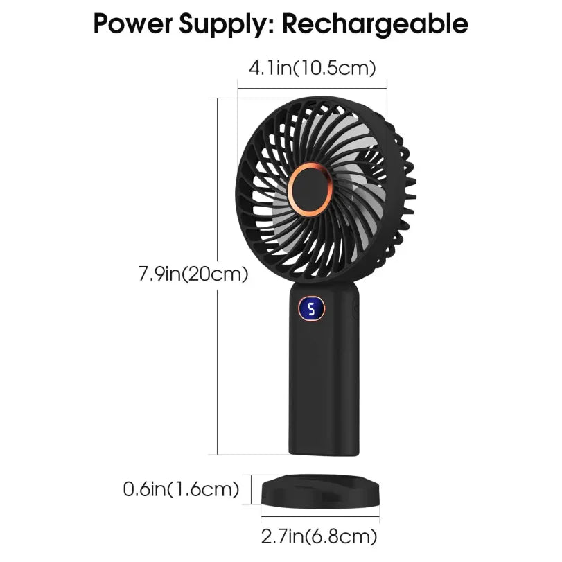 Portable USB Rechargeable Handheld Fan | 5-Speed Digital Display