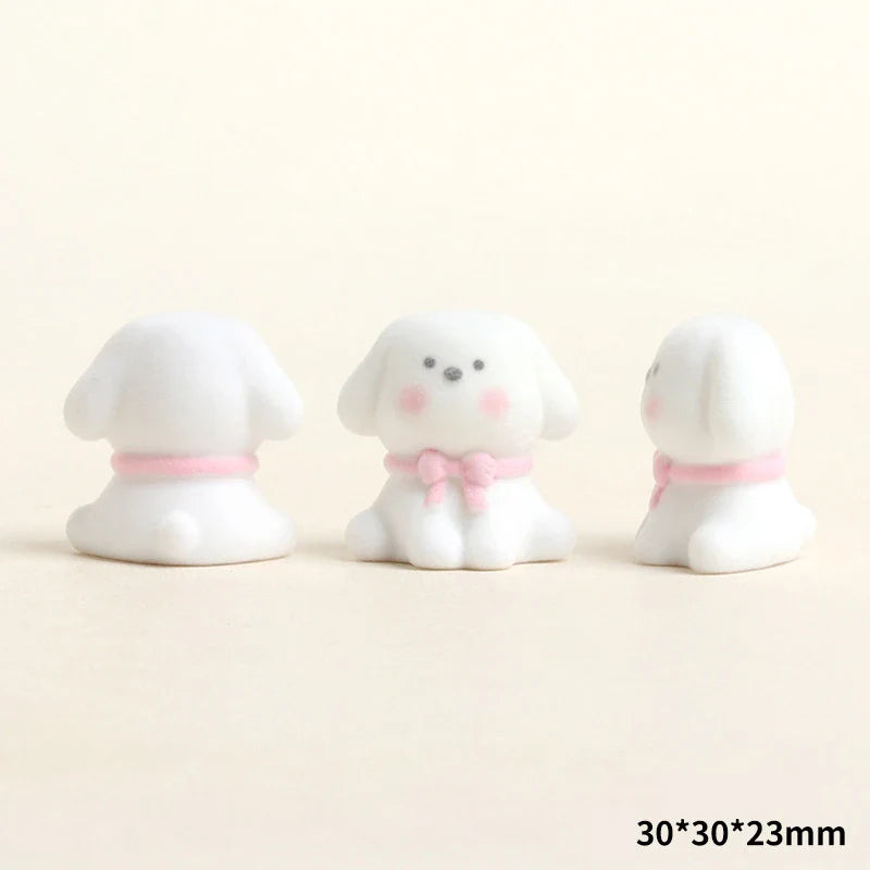 Cute Flocked Puppy Figurine | Mini Resin Dog Desk & Car Ornament