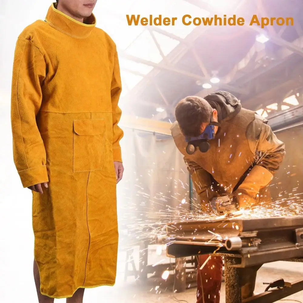 Cowhide Leather Welding Clothes Flame Retardant High Collar Welding Work Clothes Heat Resistant Long Sleeve Welding Suit Peaceful Pleasures Health and Wellness