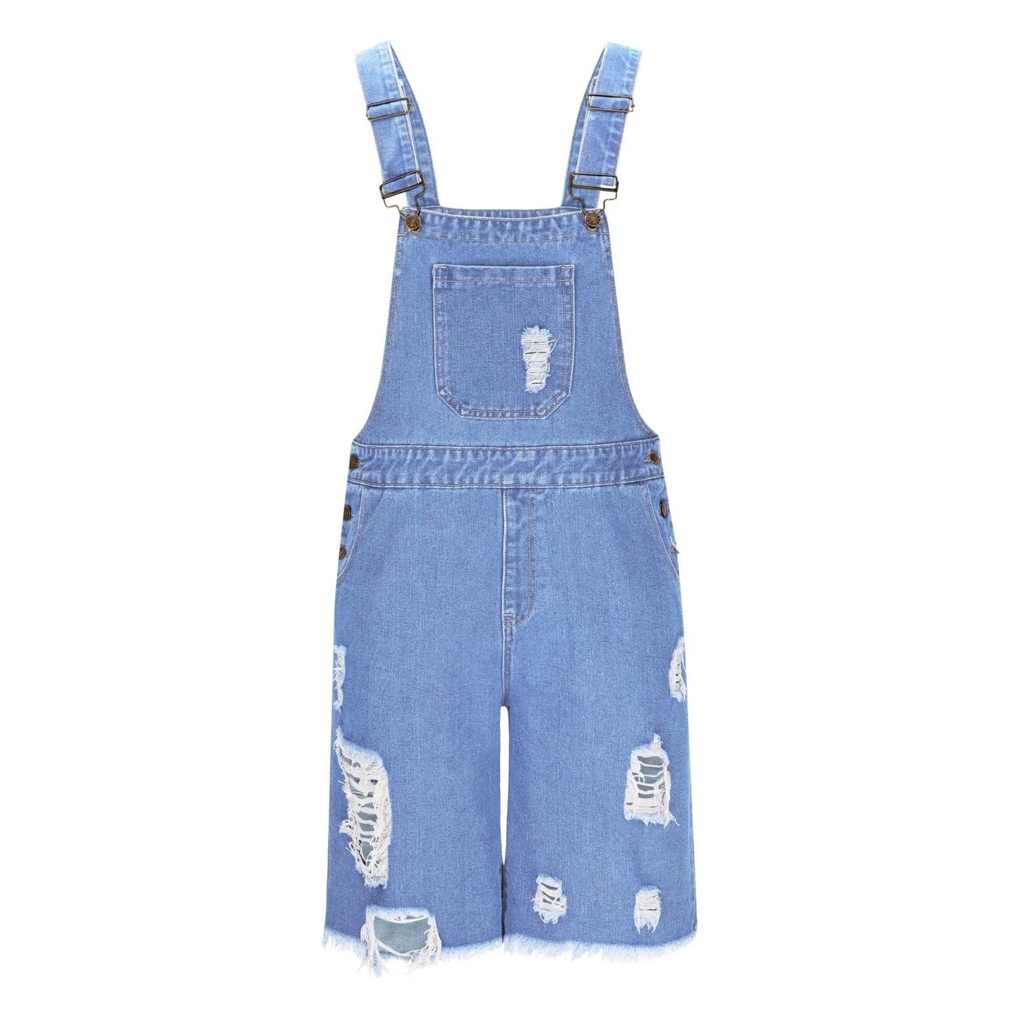 Summer Men's Vintage Jeans Overalls Elastic Denim Jumpsuit With Pockets Men Casual Button Suspenders Short Pants Peaceful Pleasures Health and Wellness