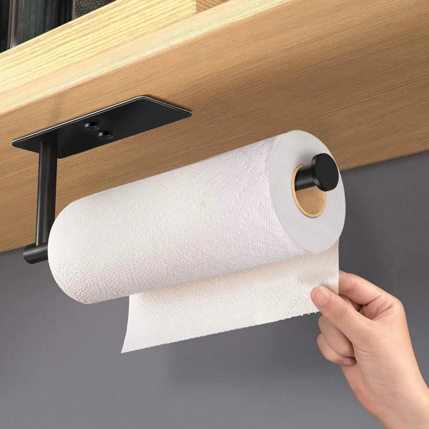 Self Adhesive Paper Towel Holder Under Cabinet Mount Wall Paper Roll Rack Kitchen Cabinet Bathroom SUS304 Stainless Steel Black Peaceful Pleasures Health and Wellness