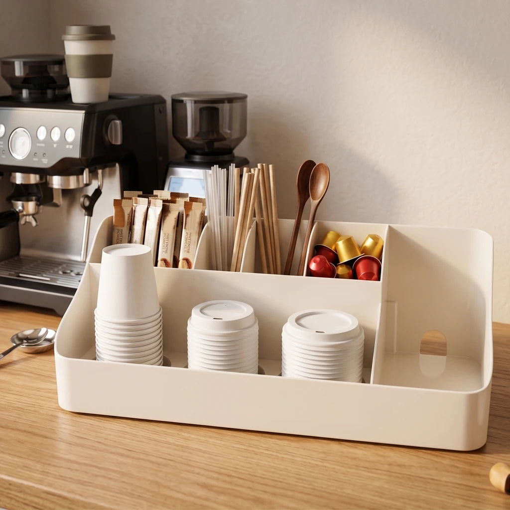 Countertop Coffee Bar Organizer with Adjustable Dividers – Holds K-Cup Pods, Syrup Bottles & More