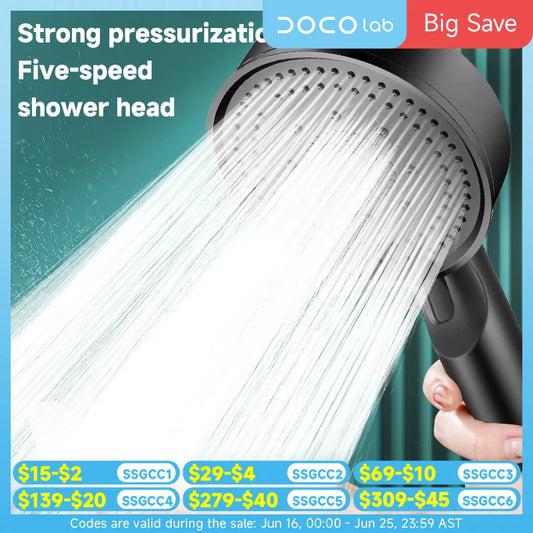 DOCO LAB 5-Mode Handheld Shower Head | Pressure Boost Handheld Shower Head Oasis Select