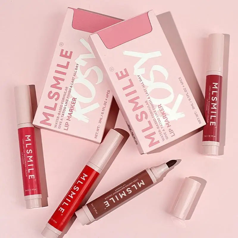 4pc Long-Lasting Waterproof Lip Stain Pen Set | Lip Liner