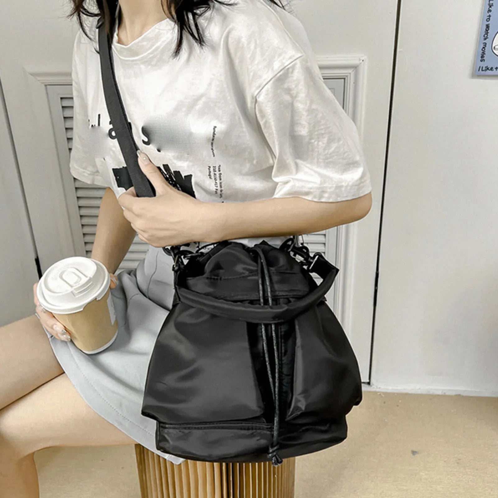 Fashion Women Shoulder Bag Nylon Women Large Capacity Casual Handbag Drawstring Crossbody Bag Tote Bag UNISEX Gifts for Lady Peaceful Pleasures Health and Wellness