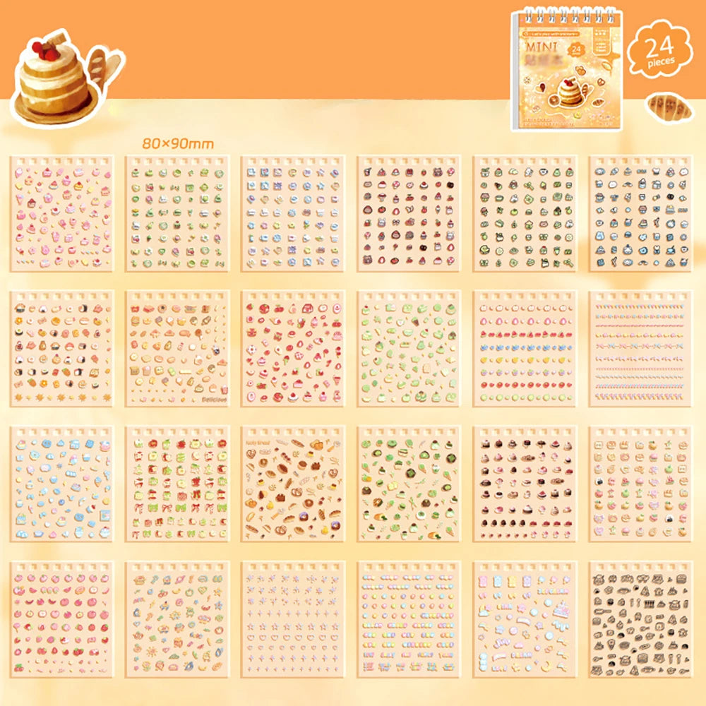 24 Sheets Handheld Sticker Notebook Mini Nail Stickers Cartoon
