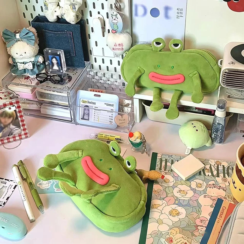 Funny Big Mouth Frog Plush Pen Bag Ins Cute Large Capacity Stationery