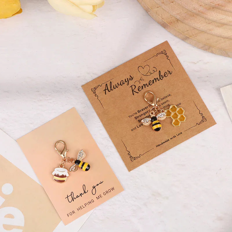 Cute Bee Honeycomb Honeypot Keychain – Gift for Women & Men Novelty Keychain Charm Peaceful Pleasures Health and Wellness
