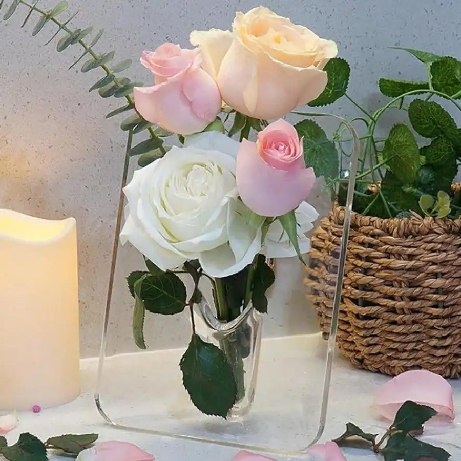 Clear Acrylic Frame Vase – Modern Flower Vase for Home Decor, Desktop & Bookshelf