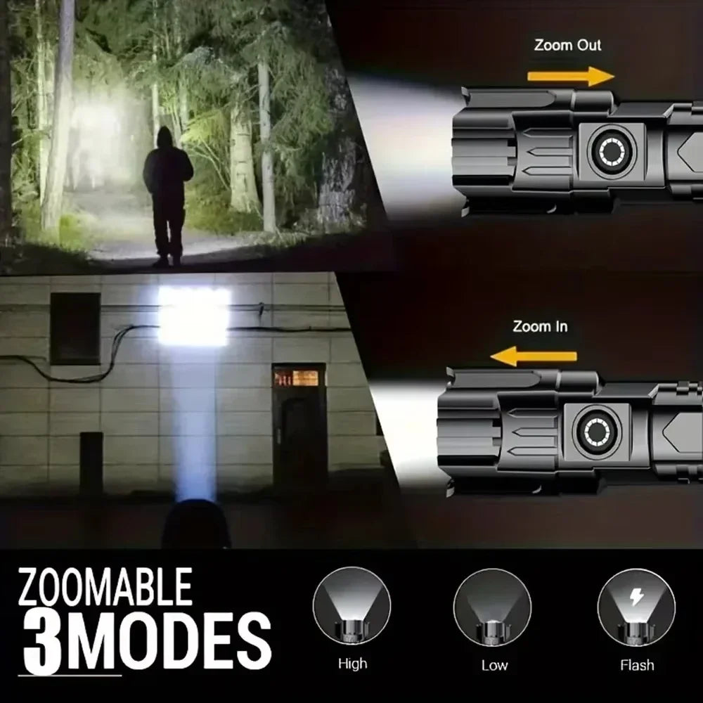 XHP50 Zoomable LED Flashlight USB Rechargeable – 3 Modes
