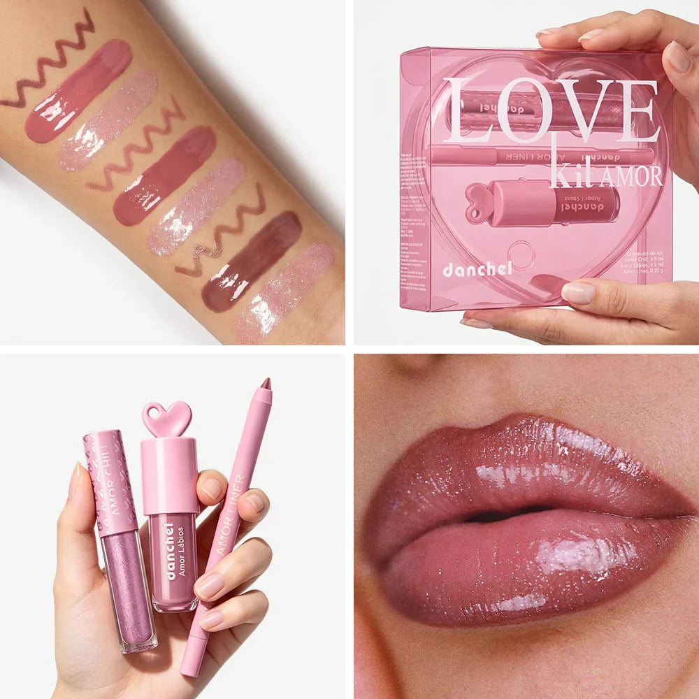 Heart-Shaped Lip Kit – Gloss, Glaze & Liner | High Shine