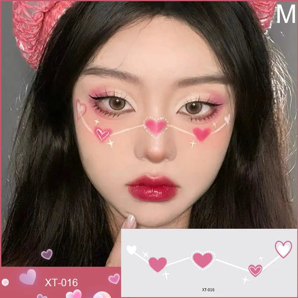 Love Heart Face Temporary Tattoos – Waterproof Party Stickers