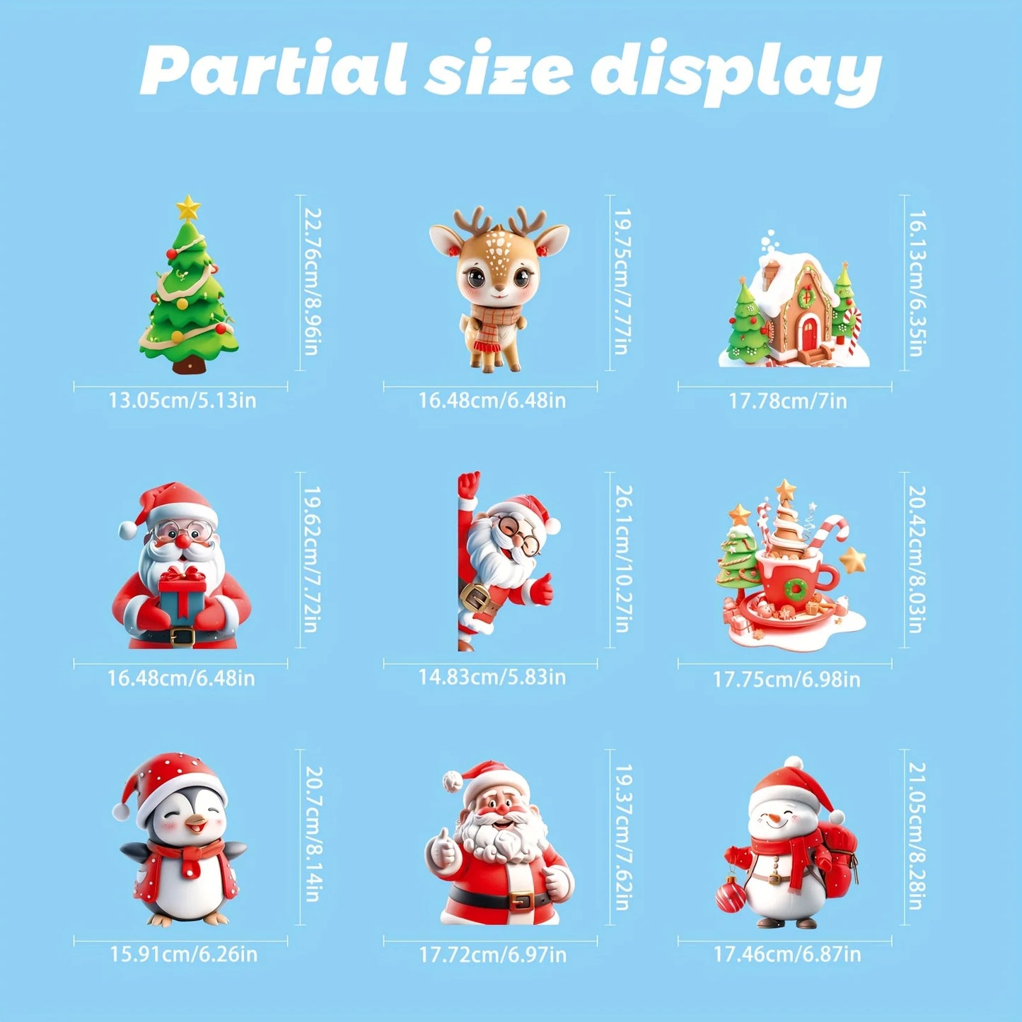 9 Sheets 72 Santa Snowman Glass Stickers Christmas Tree Refrigerator