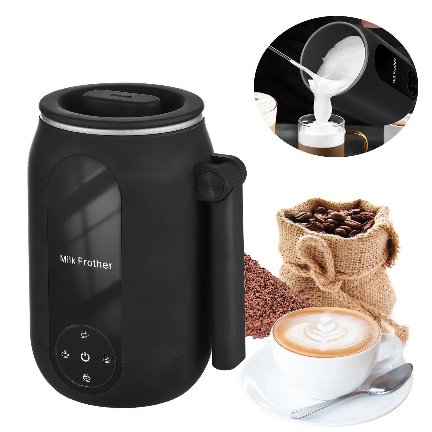 4-in-1 Electric Milk Frother & Steamer with Foldable Handle