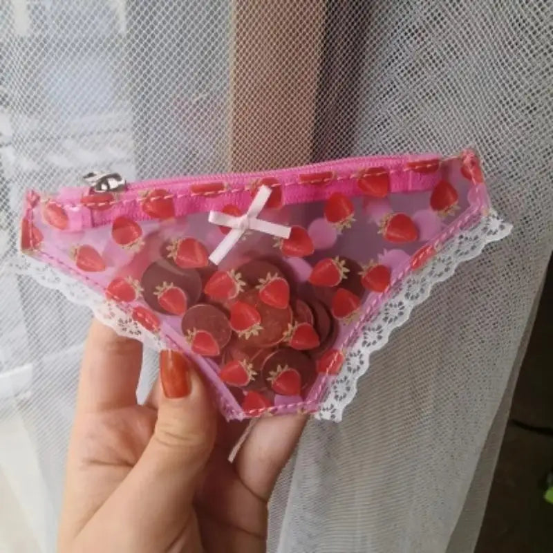 Cute Lace PVC Mini Coin Purse – Novelty Strawberry Zipper Bag