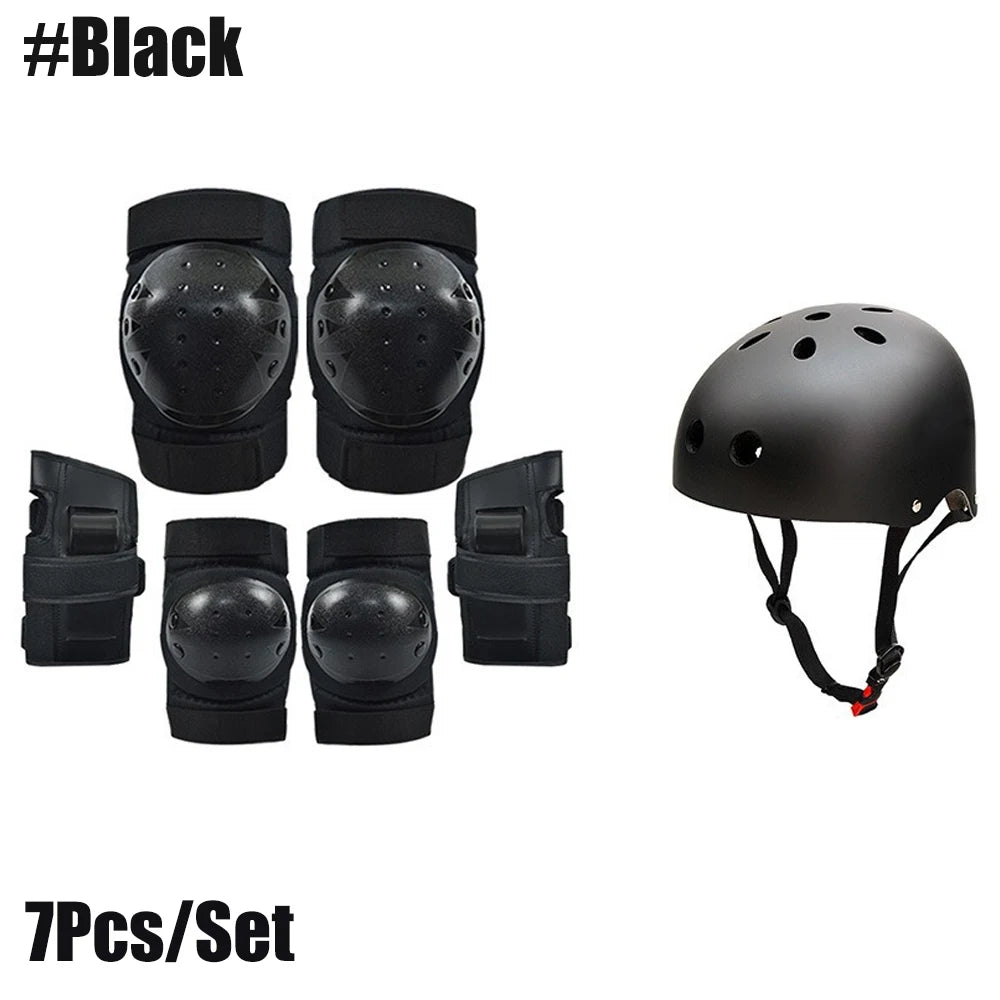 7-Piece Protective Gear Set: Adjustable Helmet & Knee Elbow Wrist Pads for Scooter, Skateboard, Cycling - Toddler to Youth Adult Peaceful Pleasures Health and Wellness black M