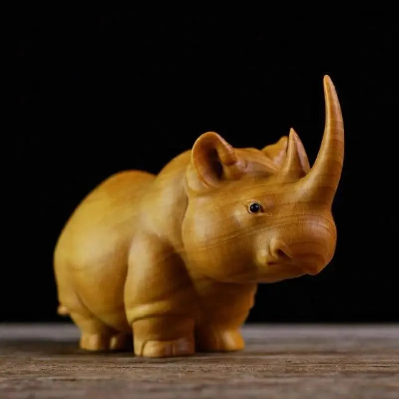 Handmade Wood Carving Animal Figurines – Rhino, Hippo, Elephant